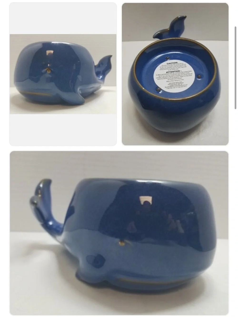 NWT Bath & Body Works Blue Whale 3-Wick Ceramic Candle Holder New